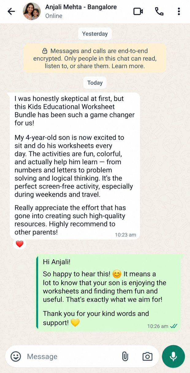 WhatsApp message from Anjali Mehta in Bangalore