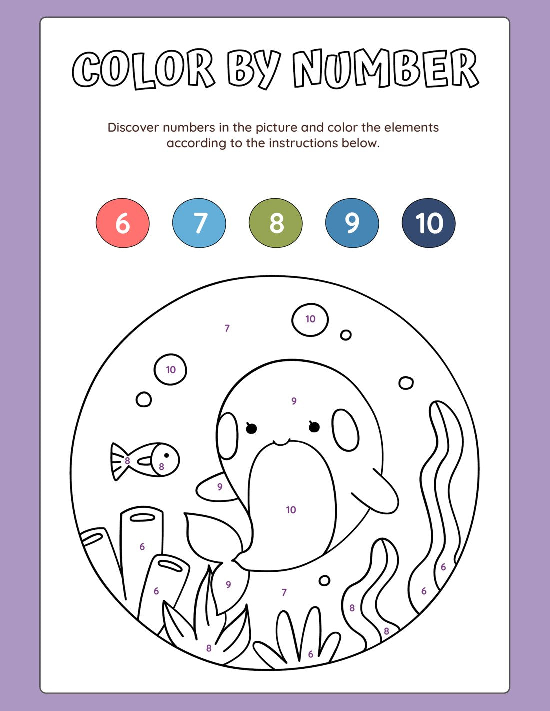 Colour by number ocean scene worksheet